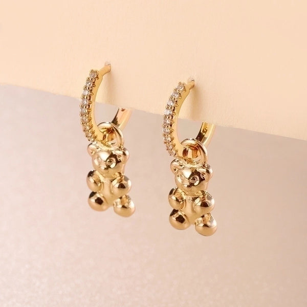 1 Pair Ins Style Animal Bear Copper Plating Inlay Zircon Gold Plated Drop Earrings