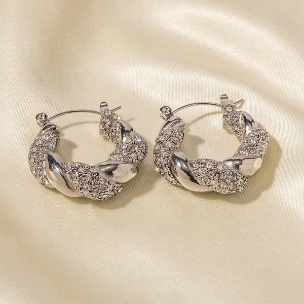 1 paire de boucles d'oreilles en acier inoxydable et Zircon, Style Ins rétro, placage torsadé