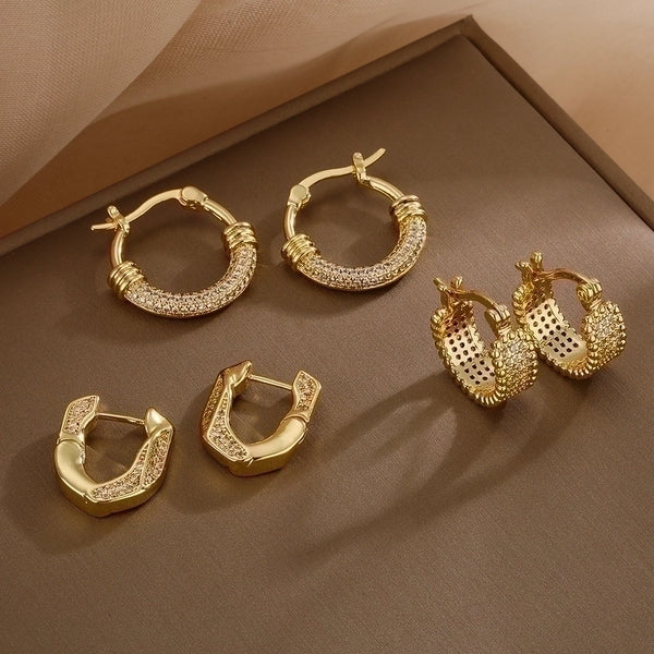 1 Pair Korean Style Geometric Plating Inlay Copper Zircon 18k Gold Plated Hoop Earrings