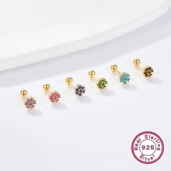 1 Pair Lady Flower Inlay Sterling Silver Zircon 18k Gold Plated White Gold Plated Ear Studs