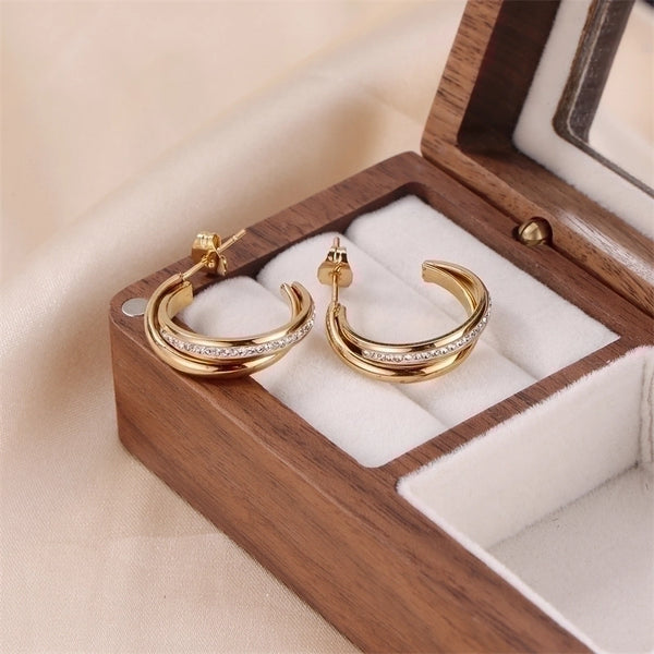 1 Pair Lady Simple Style Commute Geometric Plating Inlay Stainless Steel Rhinestones Gold Plated Ear Studs