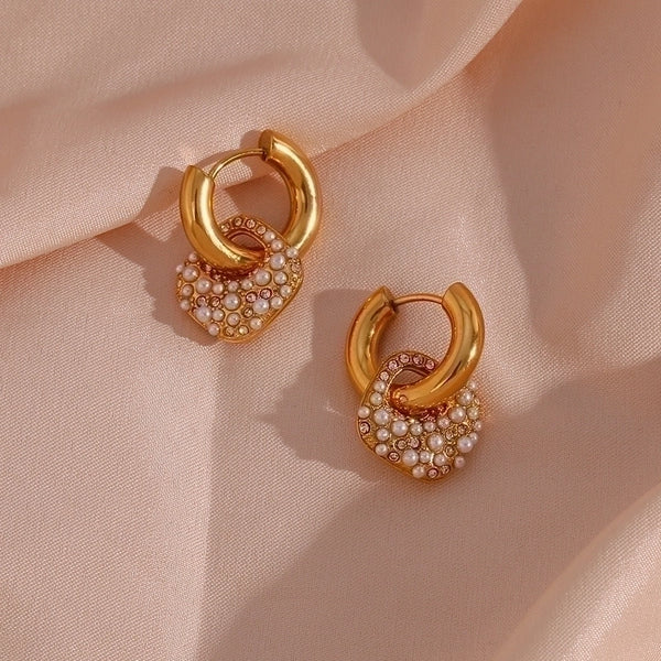 1 Pair Modern Style Artistic Square Stainless Steel Plating Inlay Artificial Pearls Rhinestones 18k Gold Plated Drop Earrings