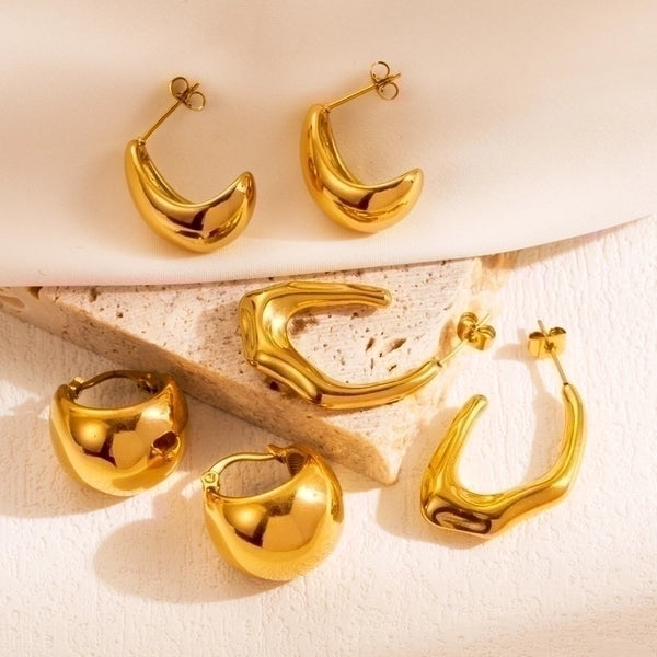 1 Pair Modern Style Classic Style C Shape Plating Stainless Steel 18k Gold Plated Ear Studs