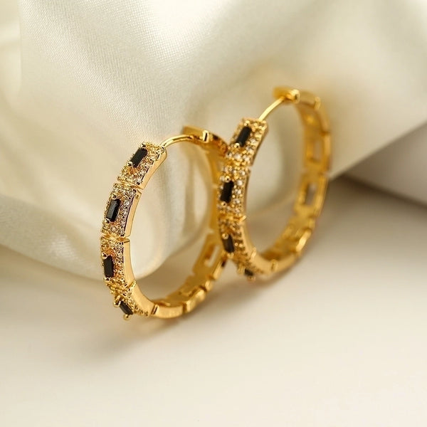 1 Pair Modern Style Round Square Plating Inlay Copper Zircon 18k Gold Plated Hoop Earrings