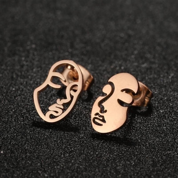 1 Pair Modern Style Simple Style Human Face Plating Hollow Out Stainless Steel Ear Studs