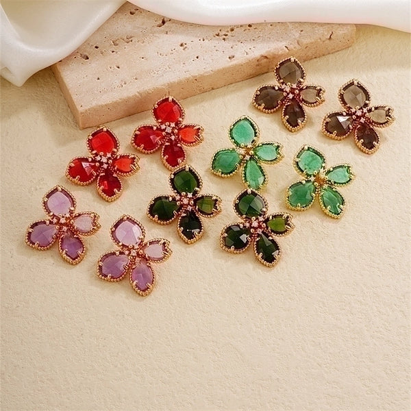 1 Pair Nordic Style Sweet Flower Plating Inlay Copper Zircon K Gold Plated Ear Studs