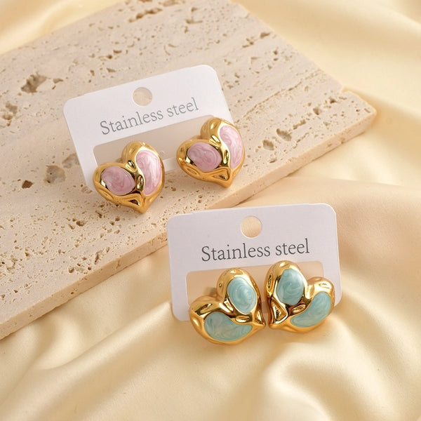 1 Pair Princess Romantic Heart Shape 304 Stainless Steel Ear Studs