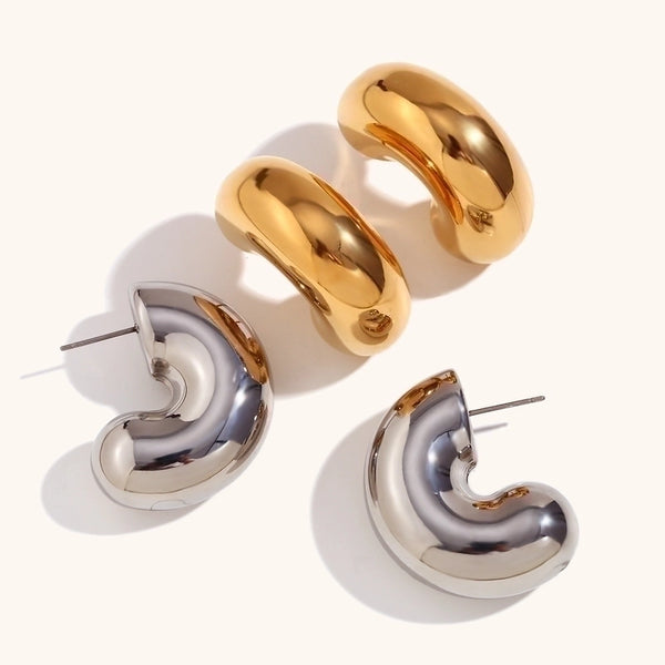 1 Pair Retro Classic Style C Shape Plating Stainless Steel 18k Gold Plated Ear Studs