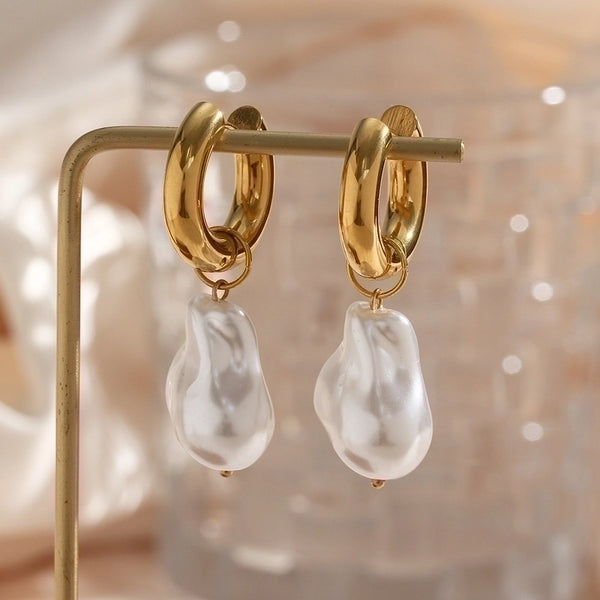 1 Pair Retro Irregular Water Droplets Stainless Steel Imitation Pearl Plating Gold Plated Earrings