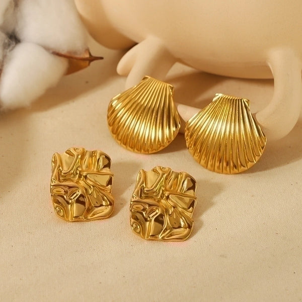 1 Pair Retro Lady Shell Plating Stainless Steel 18k Gold Plated Ear Studs