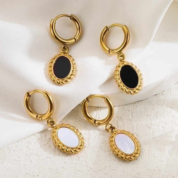 1 Pair Retro Oval Plating Stainless Steel 18k Gold Plated Drop Earrings