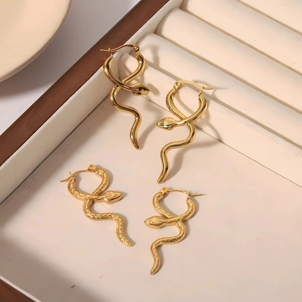 1 Pair Retro Roman Style Snake Polishing Plating Stainless Steel 18k Gold Plated Drop Earrings