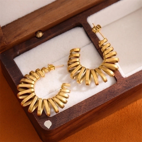 1 Pair Retro Simple Style C Shape Plating Stainless Steel 18k Gold Plated Hoop Earrings