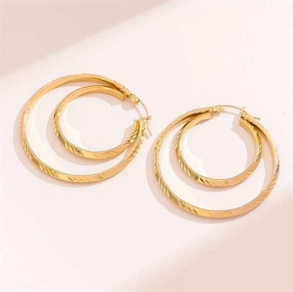 1 Pair Retro Simple Style Round Plating Stainless Steel 18k Gold Plated Hoop Earrings