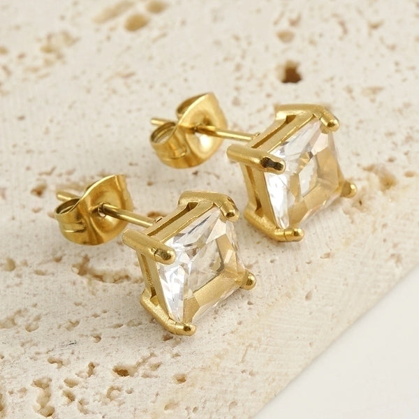 1 Pair Retro Square Inlaid Zircon Stainless Steel Ear Studs