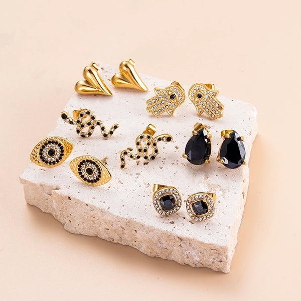 1 Pair Shiny Devil's Eye Heart Shape Snake Plating Inlay Stainless Steel Zircon 18k Gold Plated Ear Studs