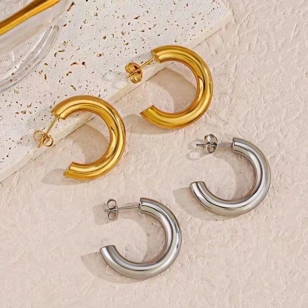 1 Pair Minimalist C Shape Plating Stainless Steel 18k Gold Plated Ear Studs