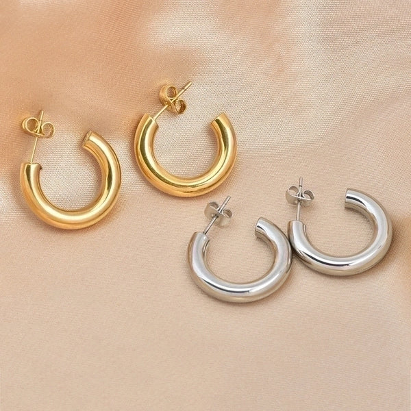 1 Pair Minimalist C Shape Plating Titanium Steel 18K Gold Plated Ear Studs