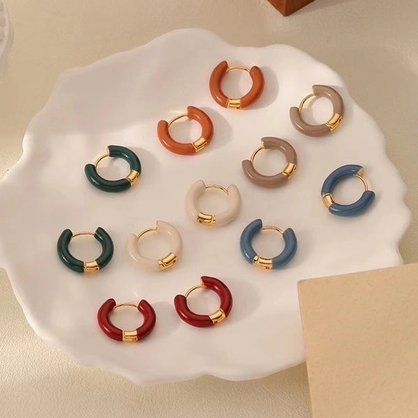 1 Pair Simple Style Circle Enamel Plating Stainless Steel Titanium Steel 18k Gold Plated Earrings