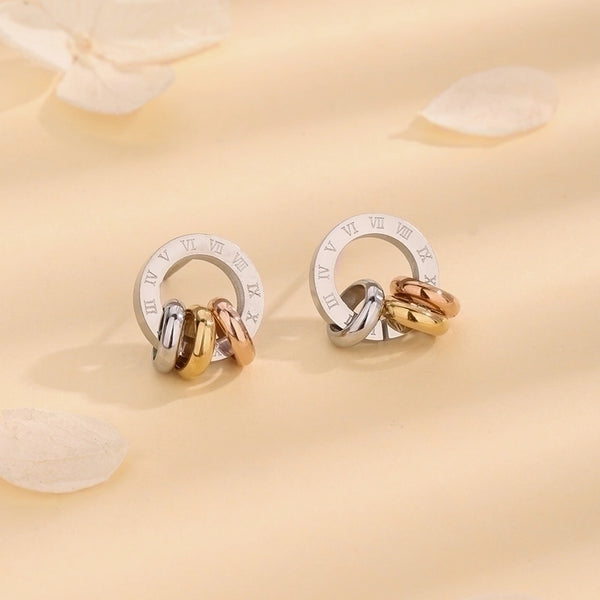 1 Pair Simple Style Circle Number Plating Titanium Steel Ear Studs