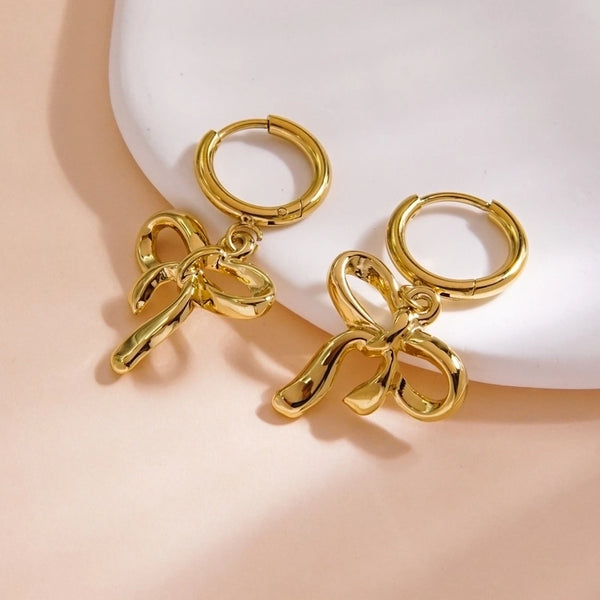 1 Pair Minimalist Classic Style Heart Shape Bow Knot Bowknot 304 Stainless Steel 14K Gold Plated Drop Earrings