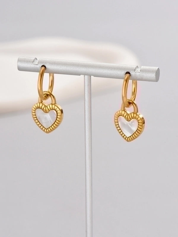 1 Pair Minimalist Classic Style Heart Shape Solid Color Layered Plating Inlay 304 Stainless Steel Titanium Steel Acrylic 18K Gold Plated Dangling Earrings