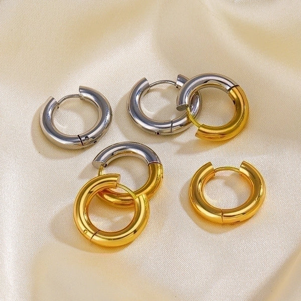 1 Pair Simple Style Color Block Metal Button Stainless Steel 18k Gold Plated Earrings