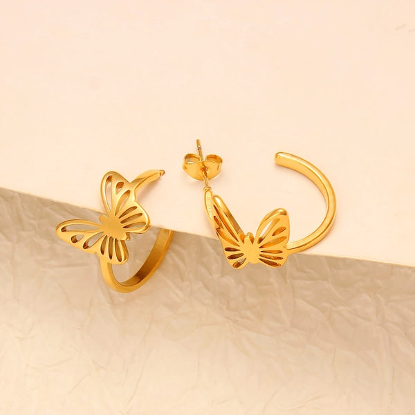 1 Pair Minimalist Commute Butterfly Plating 304 Stainless Steel 316 Stainless Steel  18K Gold Plated Ear Studs