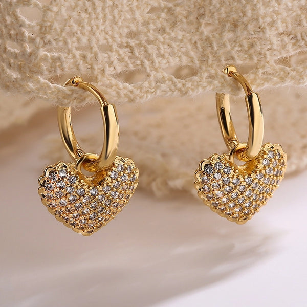 1 Pair Simple Style Commute Heart Shape Plating Inlay Copper Zircon 18k Gold Plated Drop Earrings