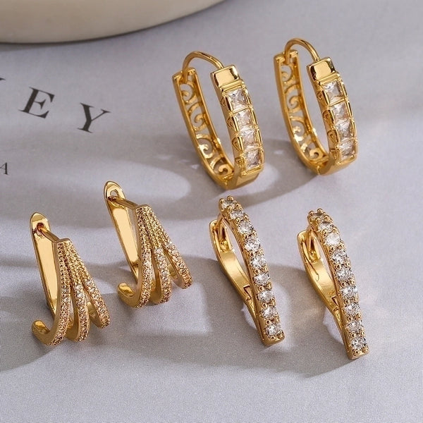 1 Pair Simple Style Commute Solid Color Plating Inlay Copper Zircon 18k Gold Plated Earrings