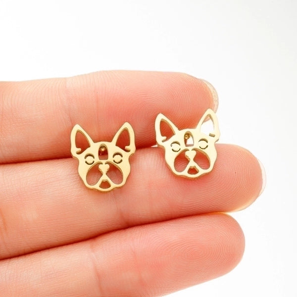 1 Pair Simple Style Dog Hollow Out Stainless Steel 18k Gold Plated Ear Studs