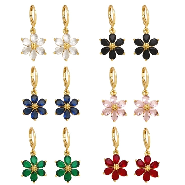 1 Pair Minimalist Flower Daisy Plating Inlay Copper Zircon 18k Gold Plated Drop Earrings