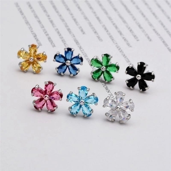 1 Pair Simple Style Flower Plating Inlay Copper Zircon White Gold Plated Ear Studs