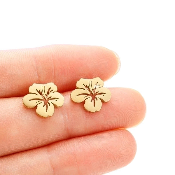 1 Pair Minimalist Flower Plating 304 Stainless Steel 18K Gold Plated Ear Studs