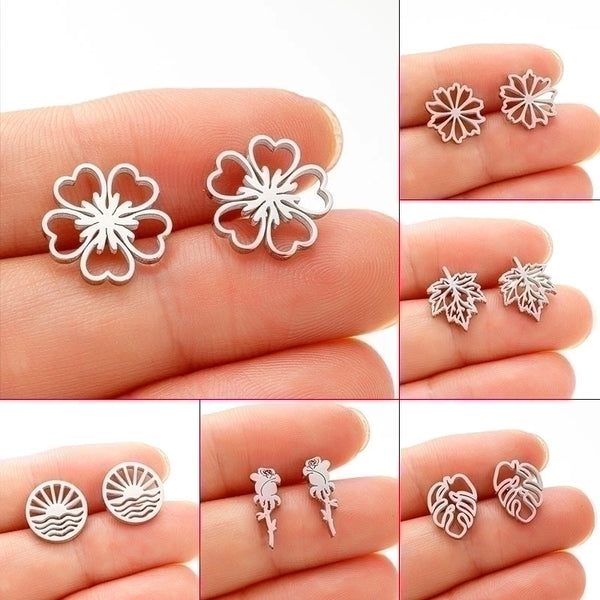 1 Pair Simple Style Flower Plating Stainless Steel Ear Studs