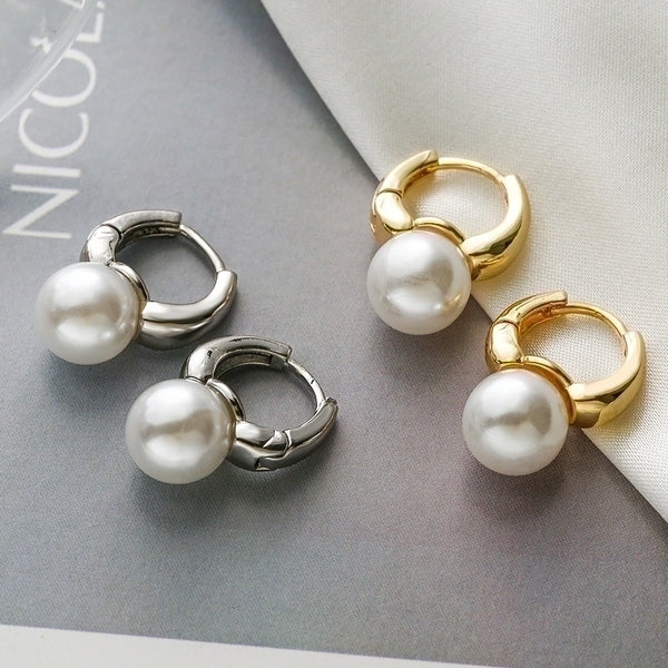 1 Pair Simple Style Geometric Plating Inlay Copper Artificial Pearls 18k Gold Plated White Gold Plated Earrings