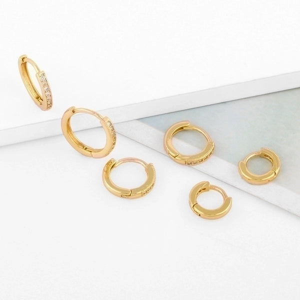 1 Pair Simple Style Geometric Round Inlaid Zircon Copper 18k Gold Plated Hoop Earrings