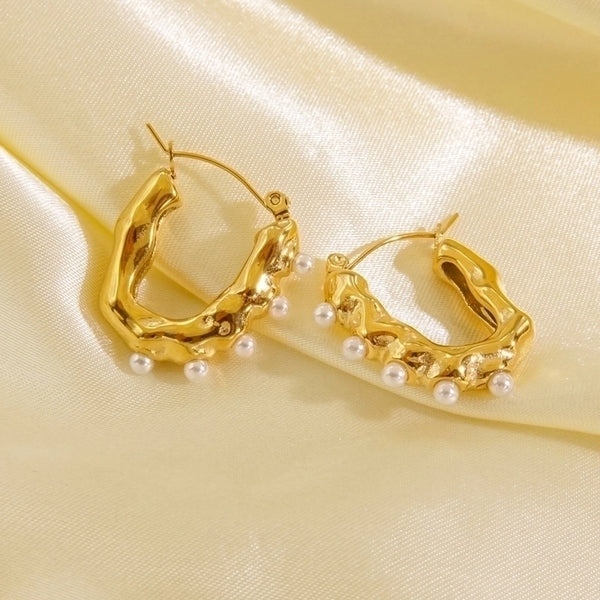 1 Pair Minimalist Geometric Solid Color Plating 304 Stainless Steel Pearl 14K Gold Plated Ear Clip