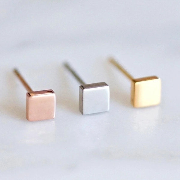 1 Pair Minimalist Geometric Square 316 Stainless Steel  14K Gold Plated Ear Studs