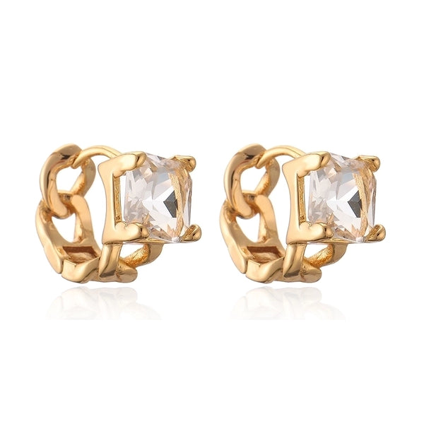 1 Pair Minimalist Geometric Square Plating Inlay Copper Zircon 18k Gold Plated Hoop Earrings