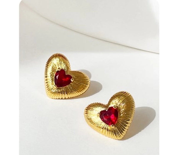 1 Pair Minimalist Heart Shape Copper Inlay Zircon Ear Studs