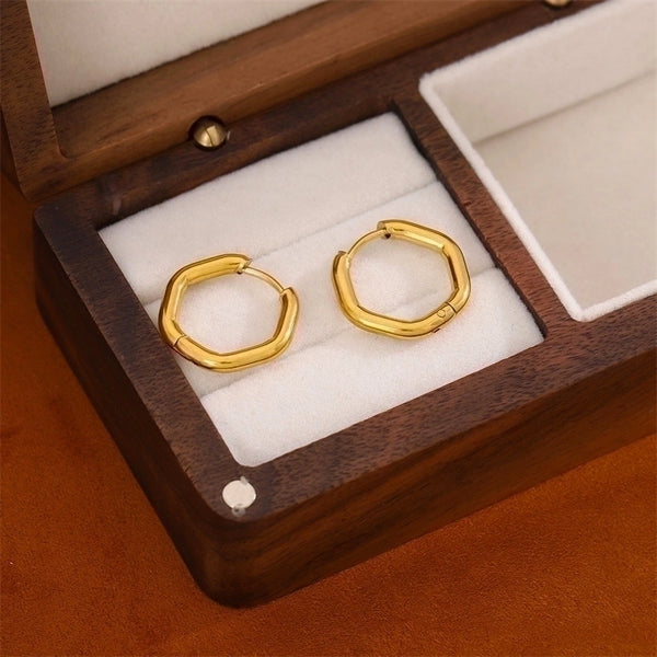 1 Pair Simple Style Hexagon Plating Stainless Steel Titanium Steel 18k Gold Plated Hoop Earrings