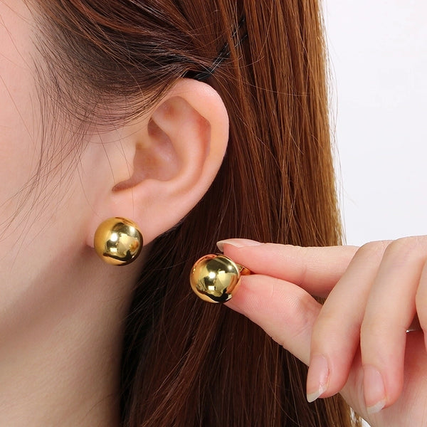 1 Pair Minimalist Round 304 Stainless Steel 18K Gold Plated Ear Studs