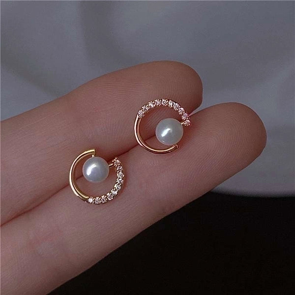 1 Pair Minimalist Round Inlay Alloy Pearl Zircon Drop Earrings