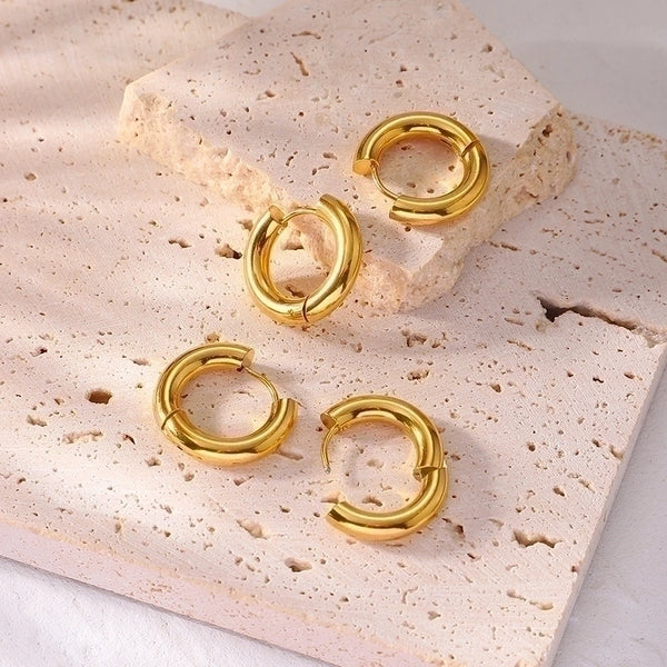 1 Pair Simple Style Round Plating Stainless Steel Titanium Steel 18k Gold Plated Hoop Earrings