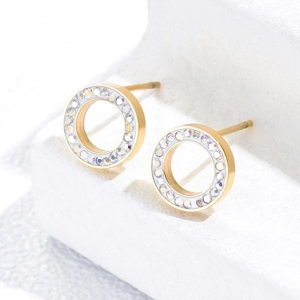 1 Pair Simple Style Round Stainless Steel Plating Inlay Rhinestones 14k Gold Plated Ear Studs