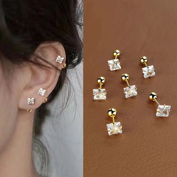 1 Pair Minimalist Square Inlay 304 Stainless Steel Zircon 18K Gold Plated Stainless Steel Earrings