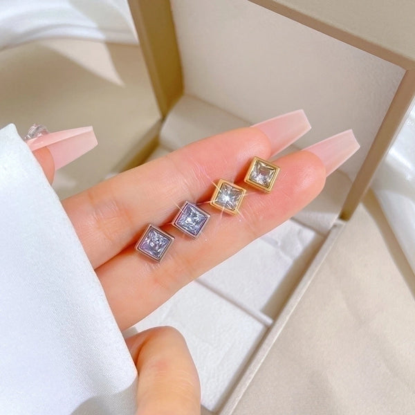 1 Pair Simple Style Square Plating Inlay Titanium Steel Zircon Ear Studs