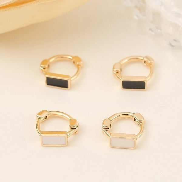 1 Pair Minimalist Square Rectangle Enamel Copper 18K Gold Plated Hoop Earrings