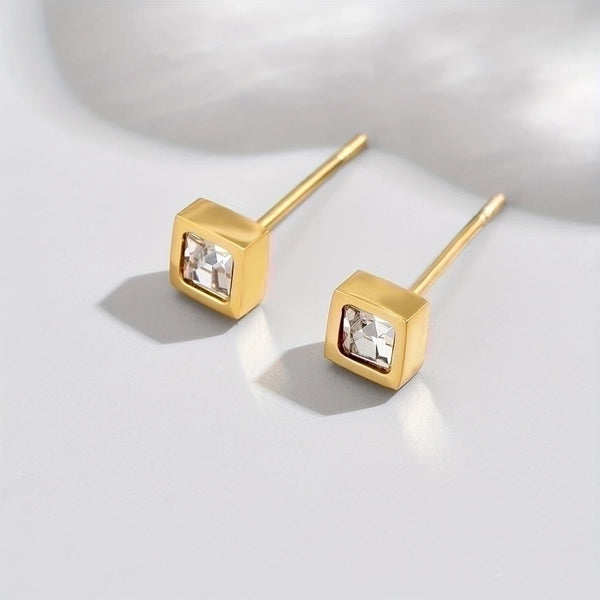 1 Pair Simple Style Square Stainless Steel Plating Inlay Zircon 14k Gold Plated Ear Studs